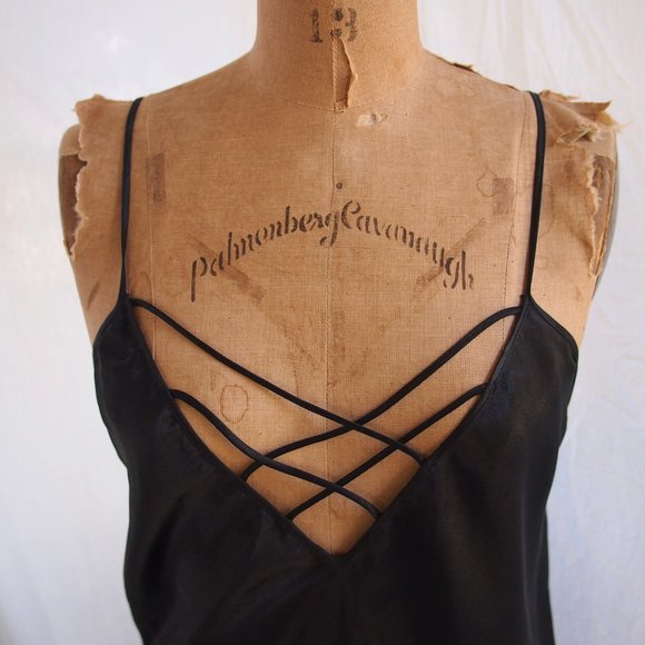 vtg 90s FREDERICKS of HOLLYWOOD Black Long Slinky Sexy Nightgown Dress USA S EUC - Picture 5 of 8